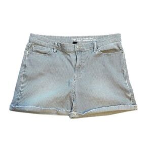 GAP Women's Striped Denim Shorts Frayed Blue & White Size 12
